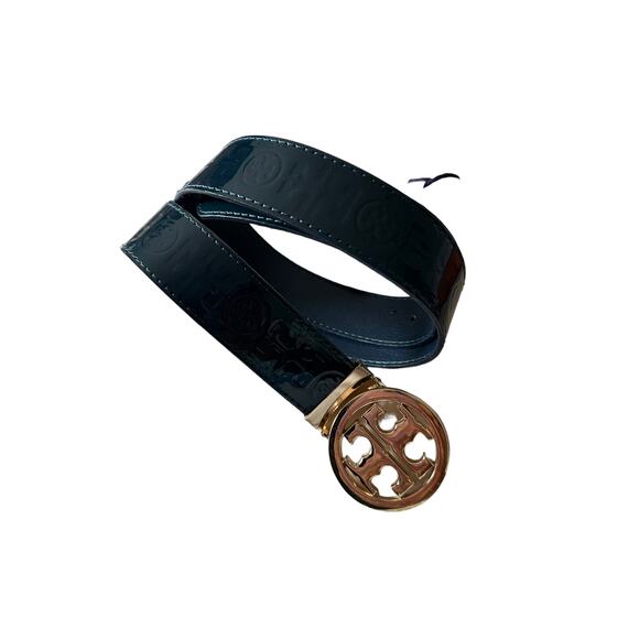 tory burch women classic monogram logo dark blue belt 1.5 Width 46/115 L / XL - Picture 3 of 13